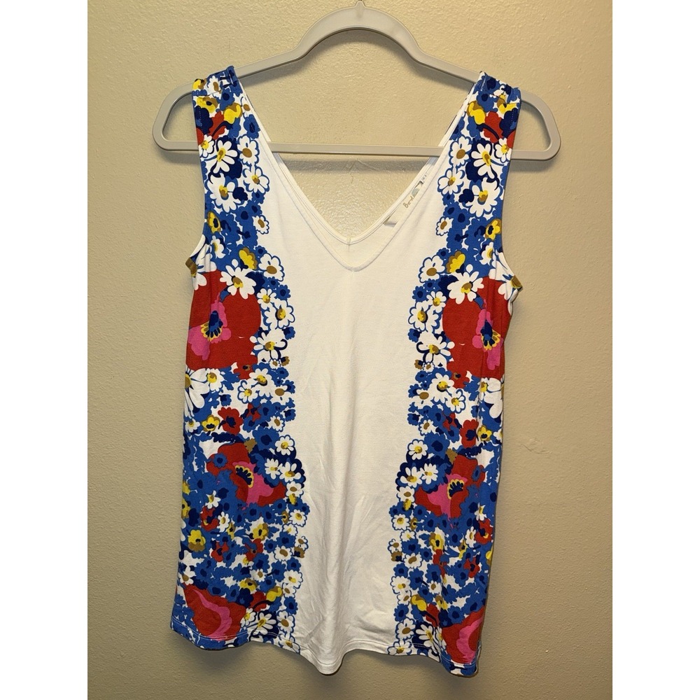 Boden Top Sleeveless White Floral Cosima Jersey Size 4 Stretch Colorful Hippie